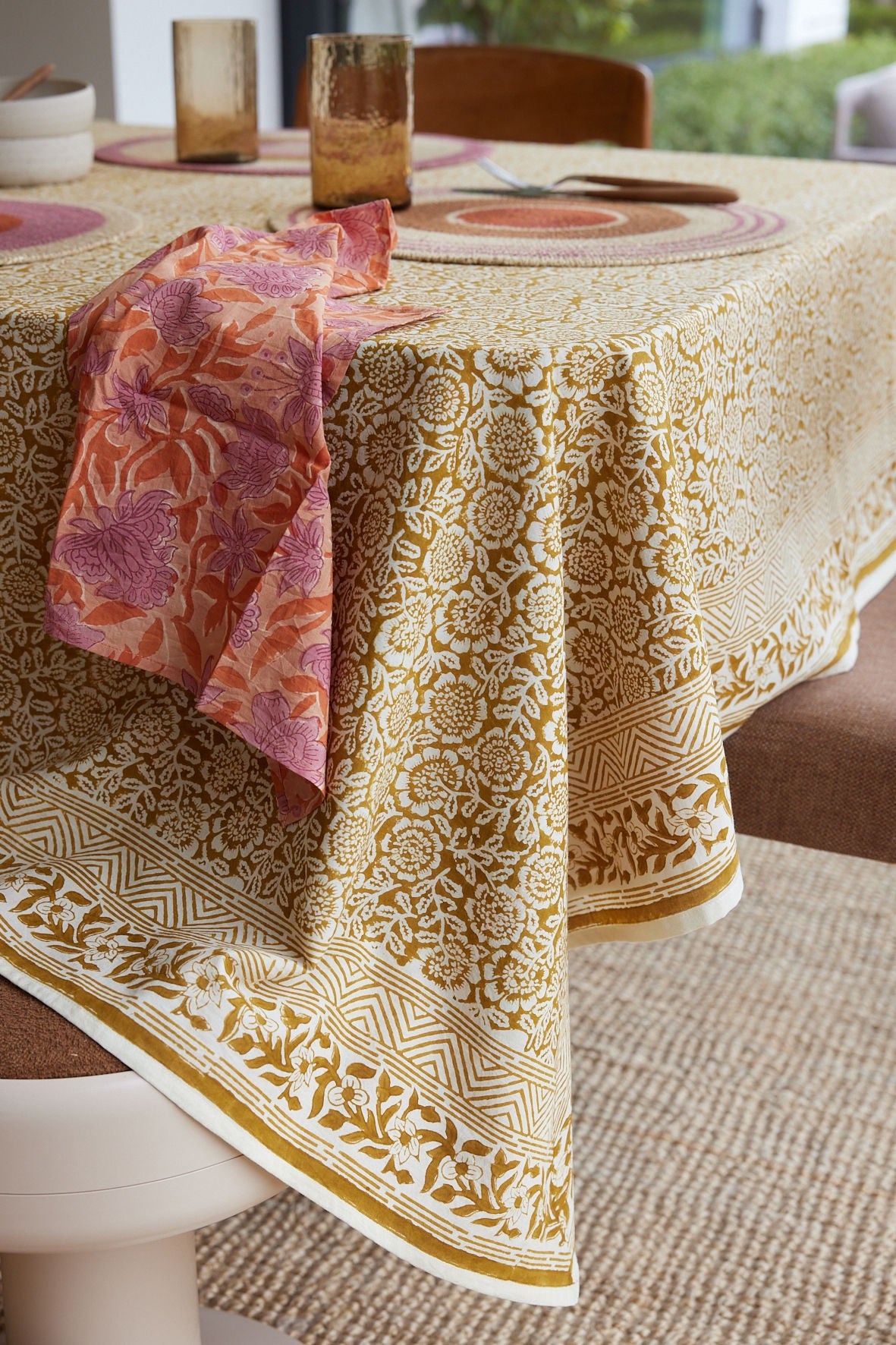 Nappe en coton block print Kamala Absynthe 170 x 300 cm - vue 10