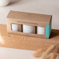 Coffret 3 bougies parfumées Rêve d’ailleurs à la cire de soja Saugette - Une île, La Plage, Vanille