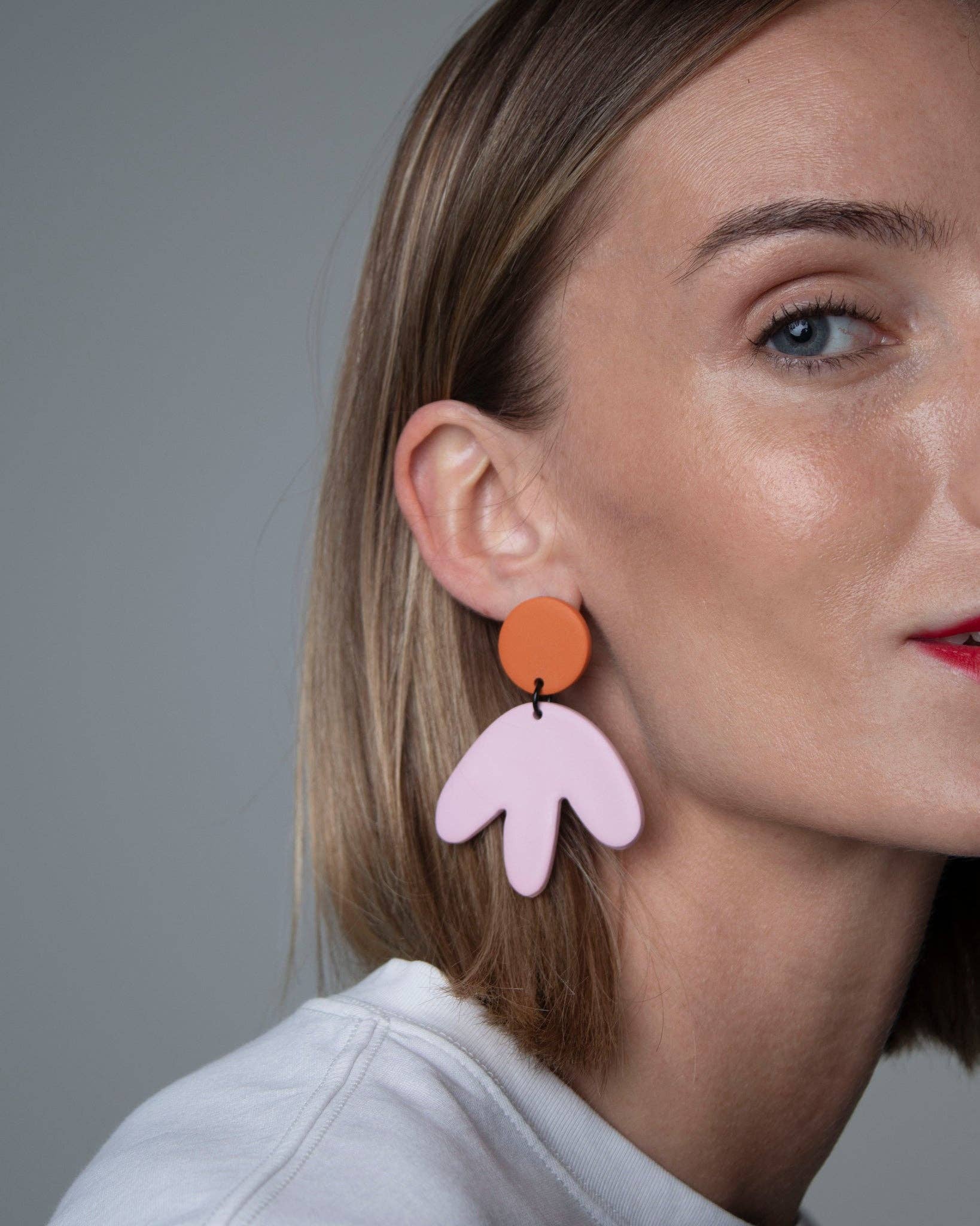 Boucles d’oreilles fleur rose et orange