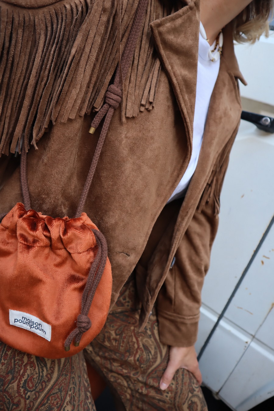 Mini sac bourse Le Groom Velours Cognac