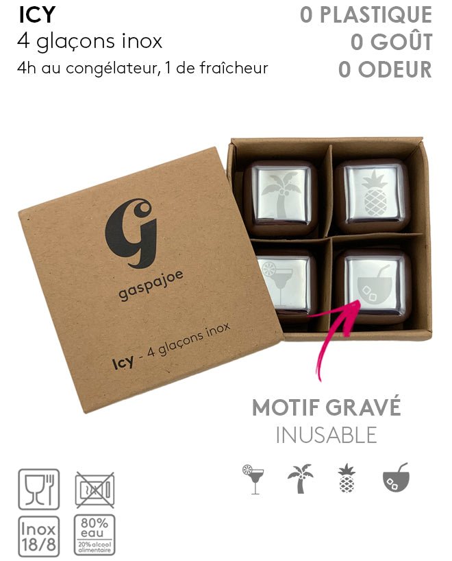 Glaçons gravés en inox réutilisables - gaspajoe
