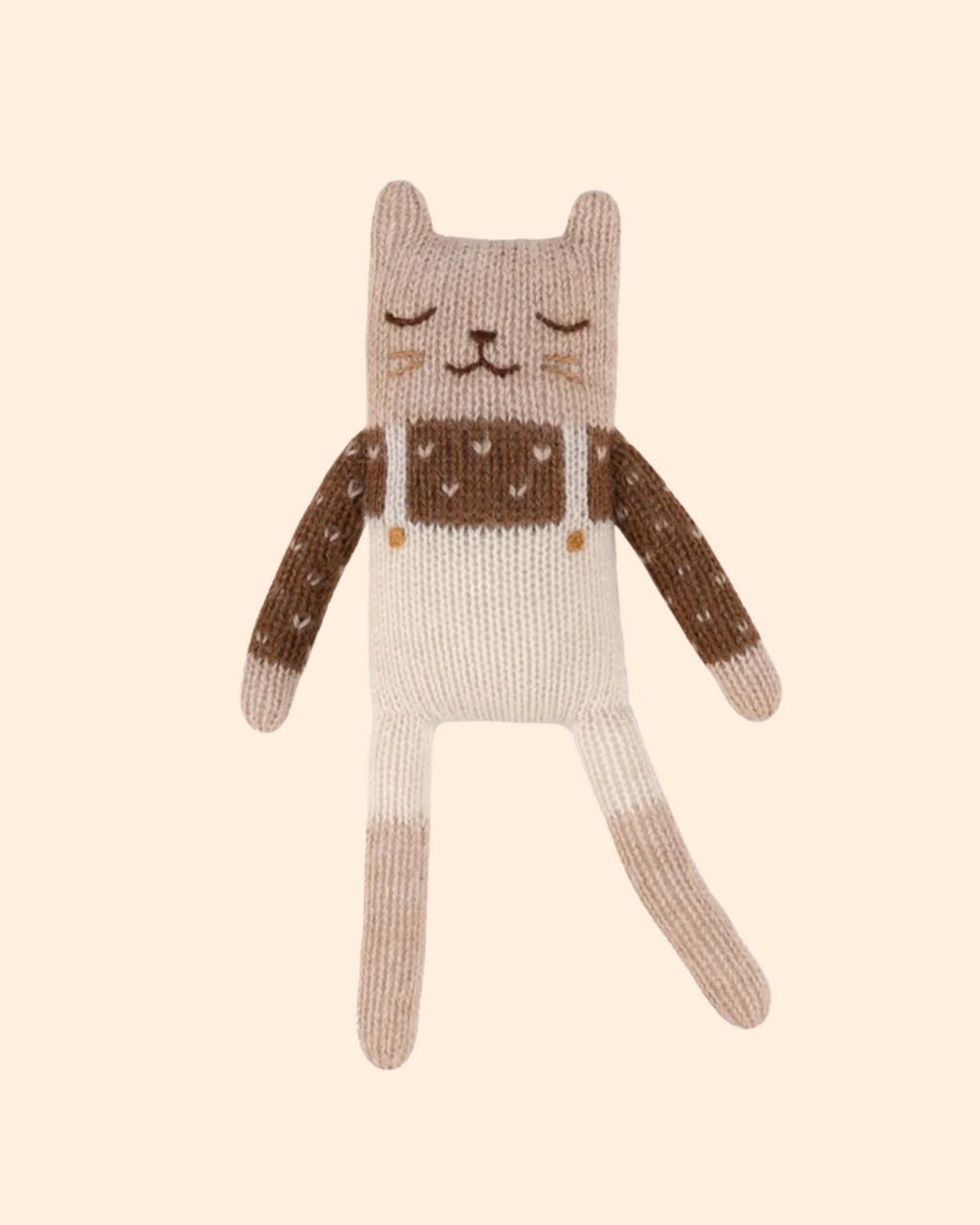Doudou en laine fait main chaton salopette écrue