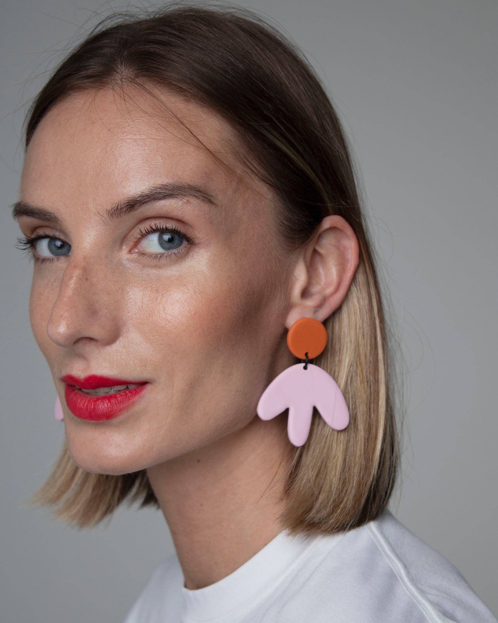 Boucles d’oreilles fleur rose et orange
