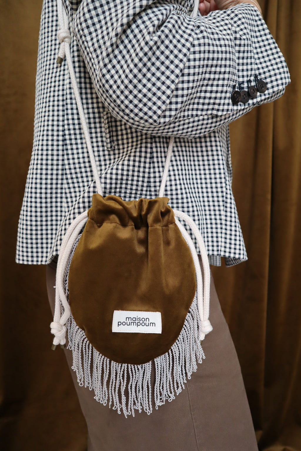 Mini sac bourse Le Groom Velours Bronze à franges