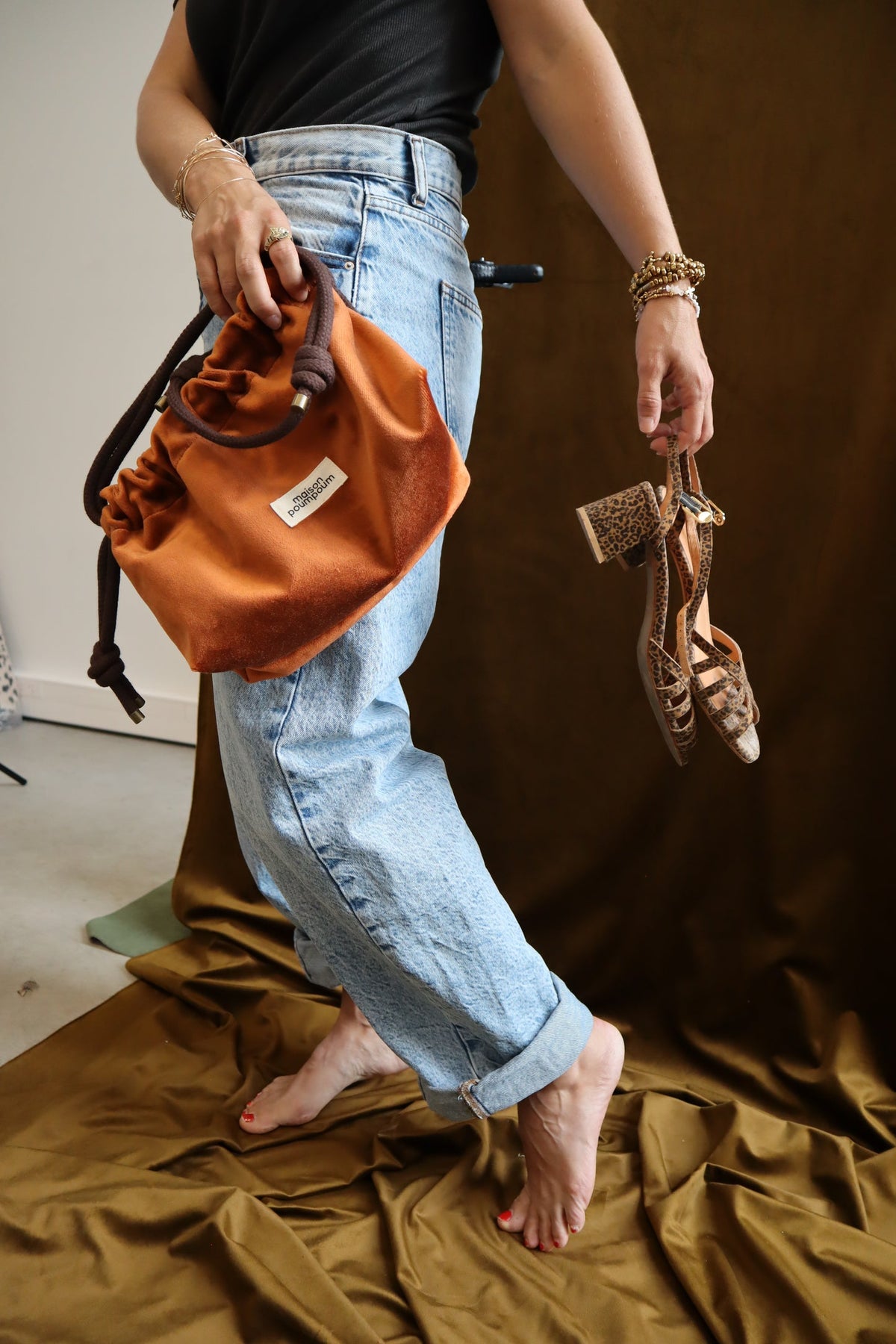 Sac bourse femme Le Raoul Velours Cognac - vue 6