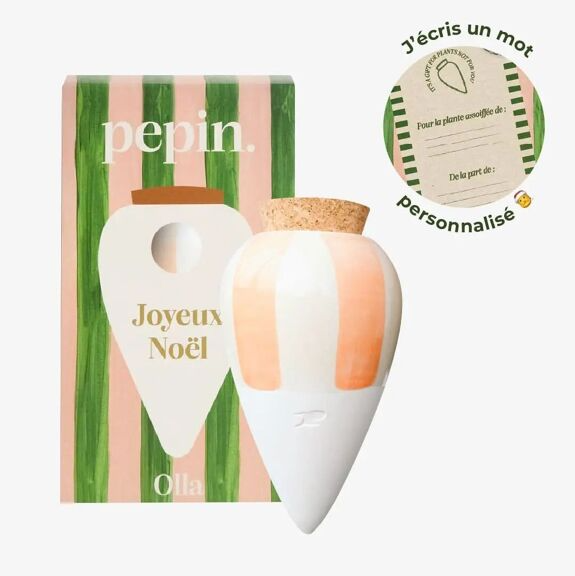 OLLA EN TERRE CUITE RAYÉE ORANGE ET CRÈME – ÉDITION LIMITÉE NOËL | Pepin