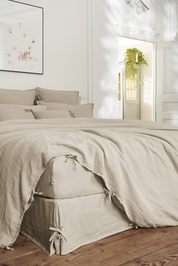 Drap-housse en lin lavé Soline Sable - L’Effet Papillon - ambiance de la collection