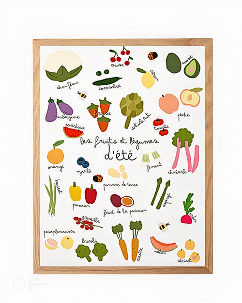 Affiche de cuisine fruits et légumes - illustration colorée