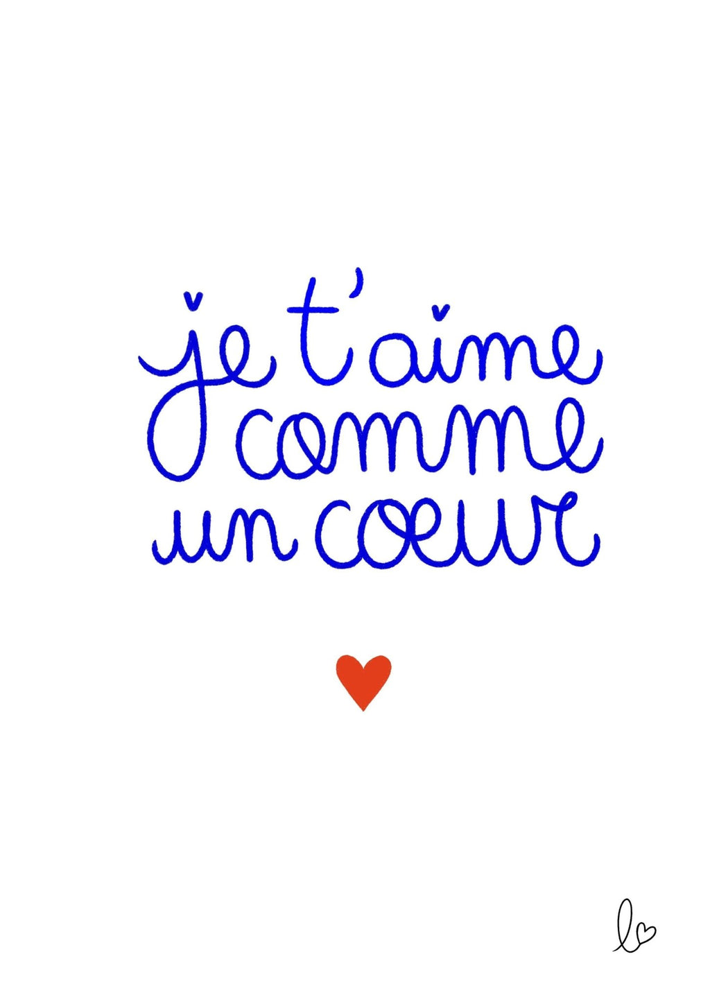 Affiche murale décorative "je t'aime comme un coeur" - illustration fait main