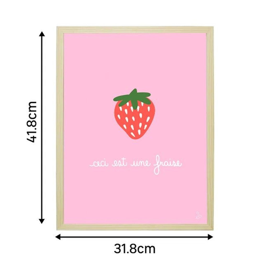 Affiche chambre enfant "fraises" girly rose - illustration fait main