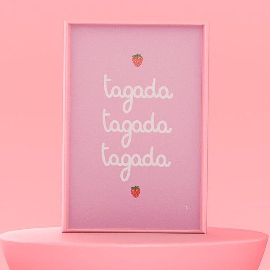 Affiche chambre enfant "fraises tagada" rose - illustration fait main