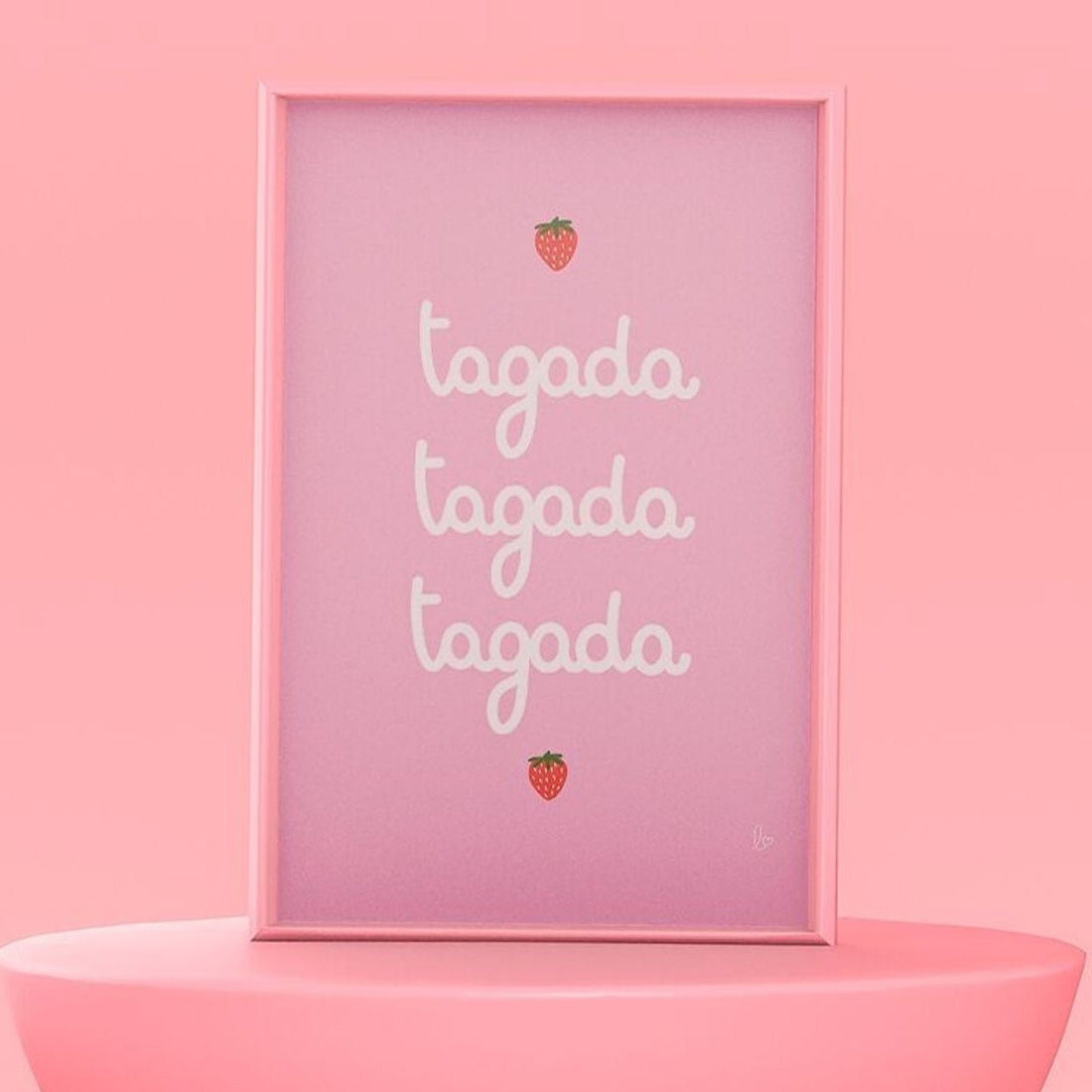 AFFICHE DÉCORATIVE &quot;FRAISES TAGADA&quot; ROSE - Illustration fait main - Lili Margaret