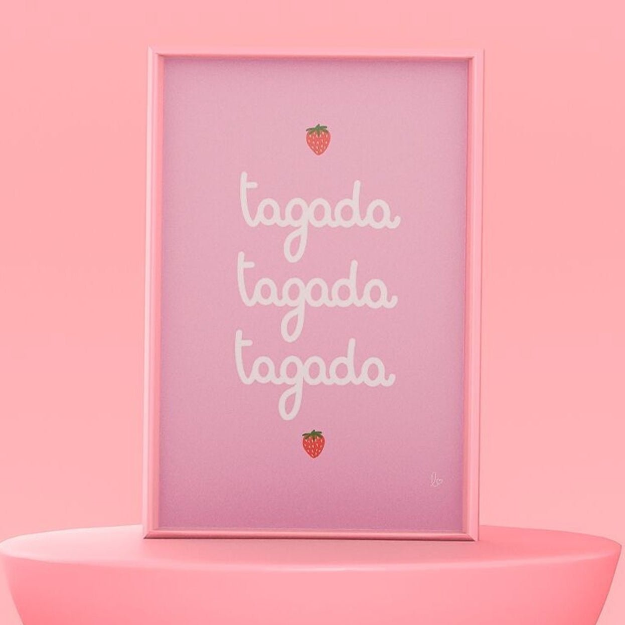 Affiche chambre enfant "fraises tagada" rose - illustration fait main