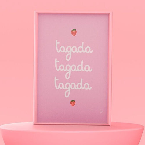 Affiche chambre enfant "fraises tagada" rose - illustration fait main