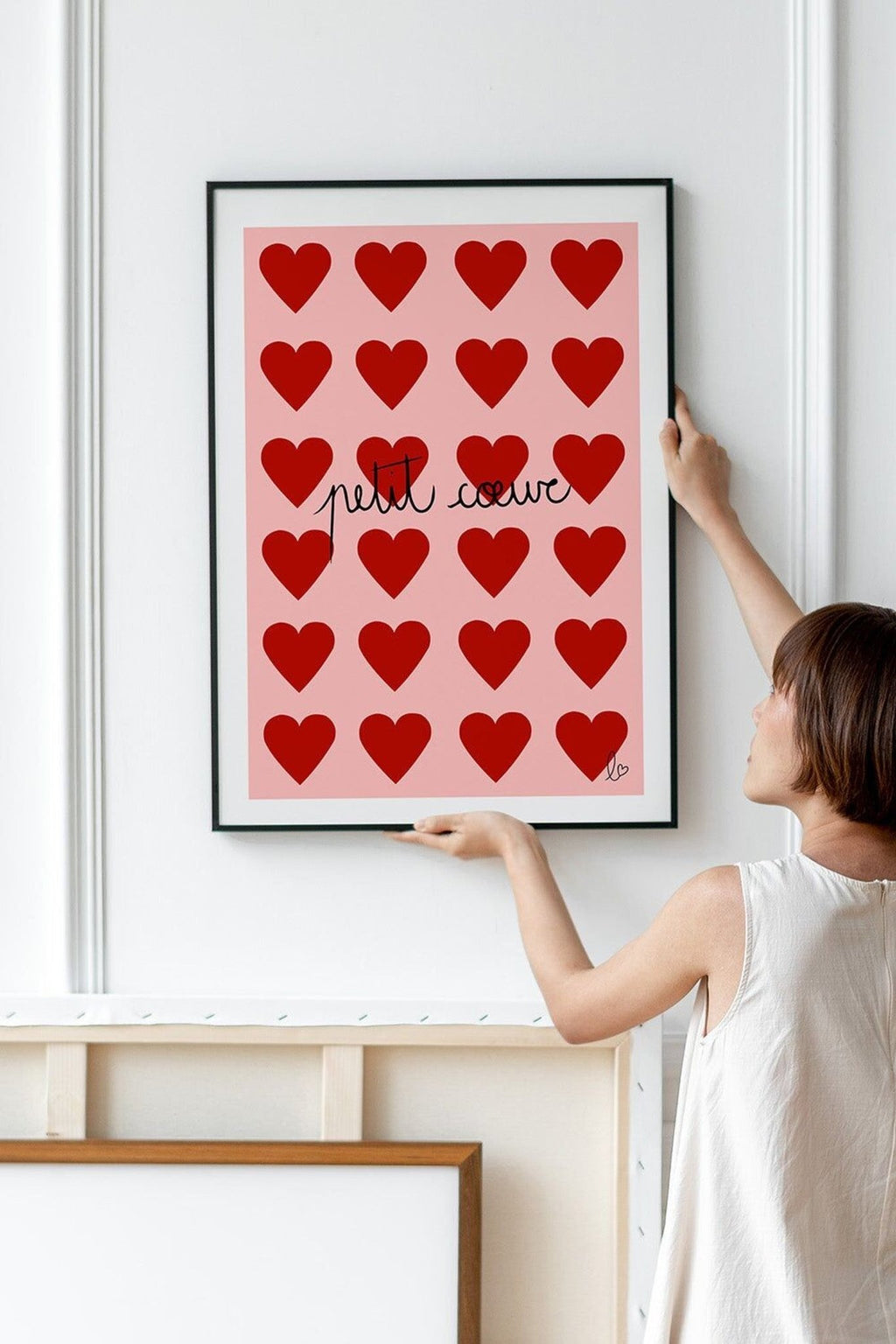 Affiche murale décorative "petits cœurs rouges" - illustration fait main en france