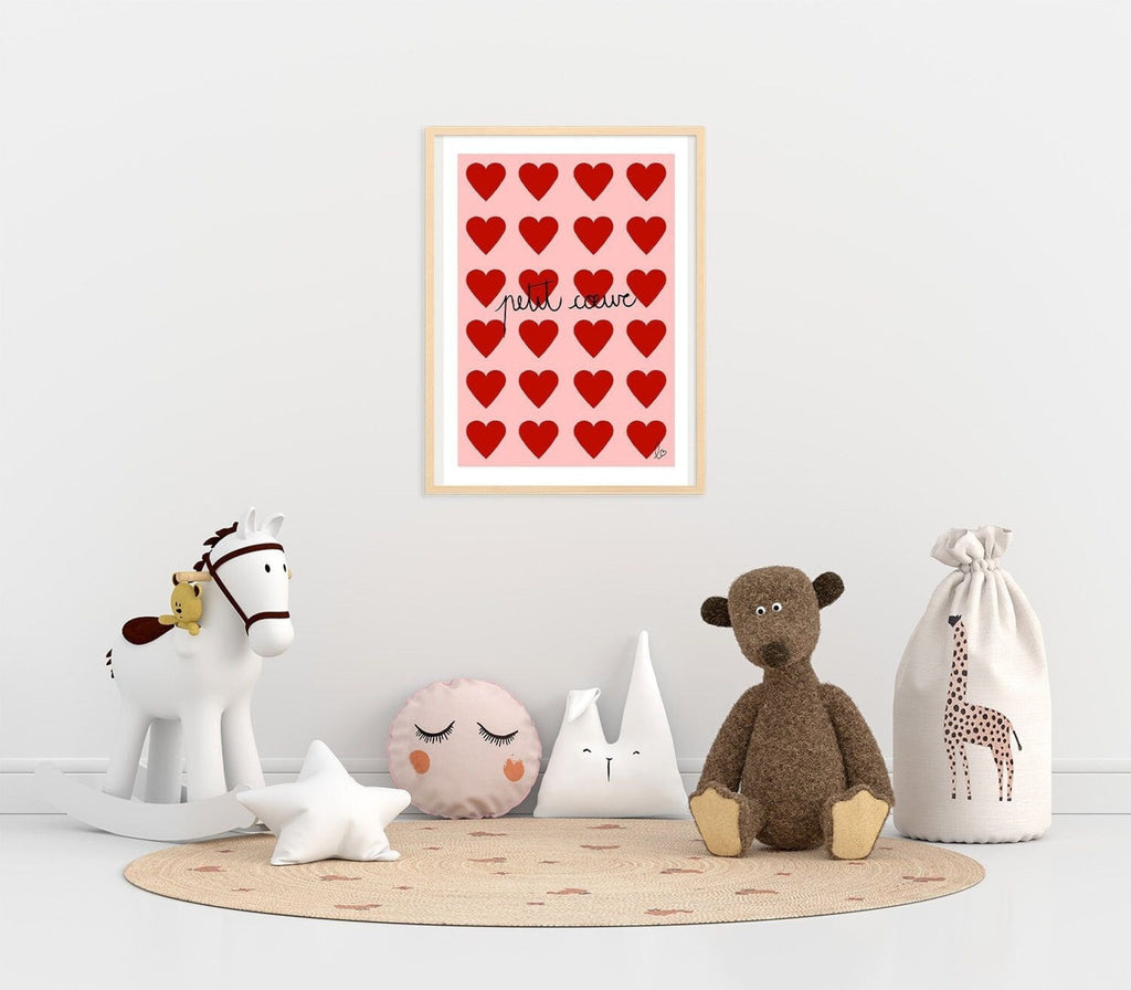 Affiche murale décorative "petits cœurs rouges" - illustration fait main en france