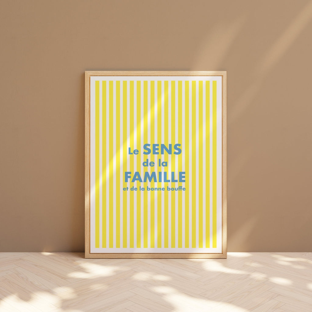Affiche déco famille - rayures jaunes et message tendre