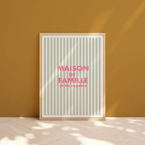 Affiche déco rayures vert pastel maison de famille