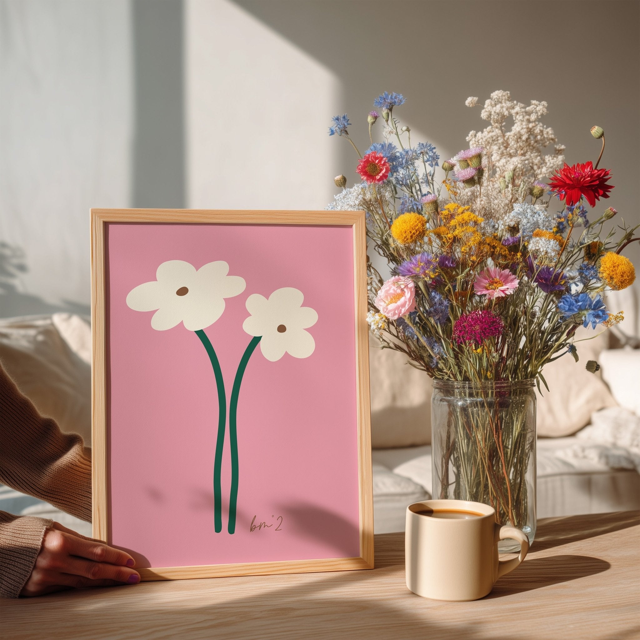 Affiche moderne fleurs blanches