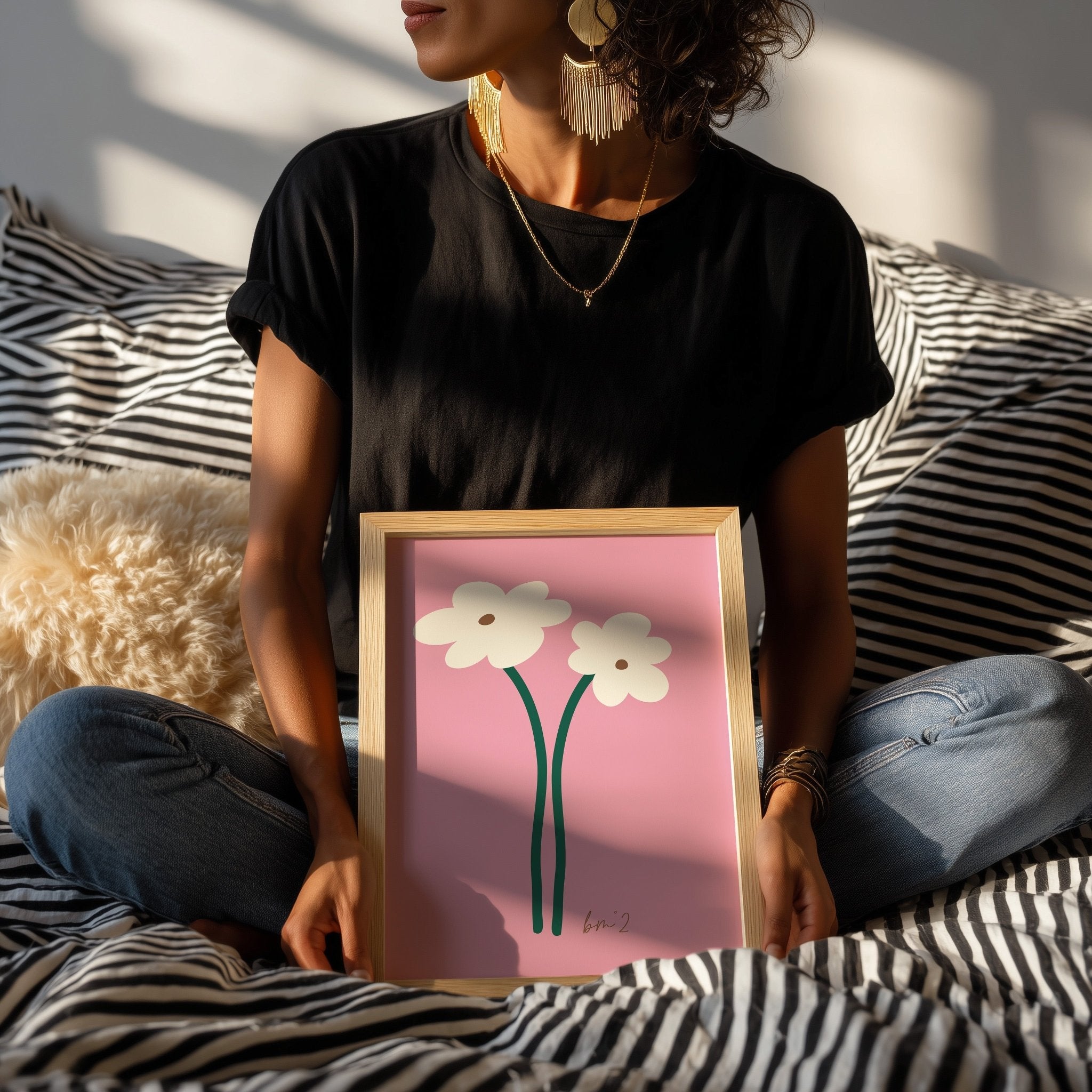 Affiche moderne fleurs blanches