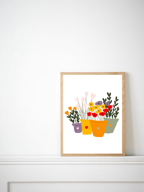 Affiche murale pots de fleurs – illustration botanique