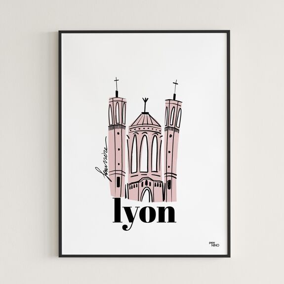 AFFICHE MURALE SOUVENIR DE LYON &quot;CATHÉDRALE FOURVIERE&quot; - Piponino - Lili Margaret