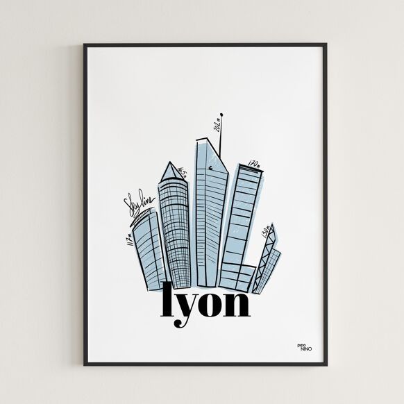 AFFICHE MURALE SOUVENIR DE LYON &quot;SKYLINE&quot; - Piponino - Lili Margaret