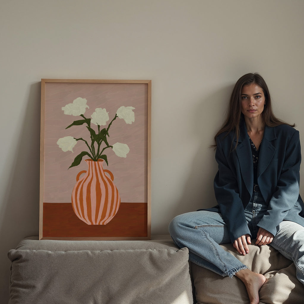 Affiche vase à fleurs blanches