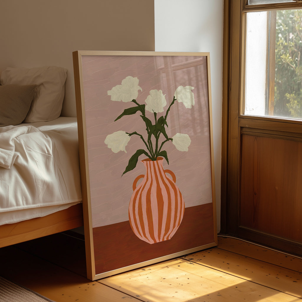 Affiche vase à fleurs blanches