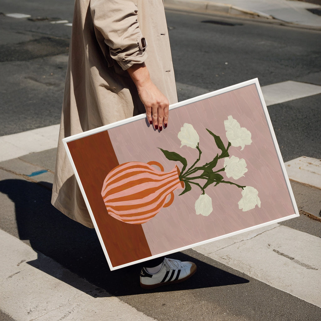 Affiche vase à fleurs blanches