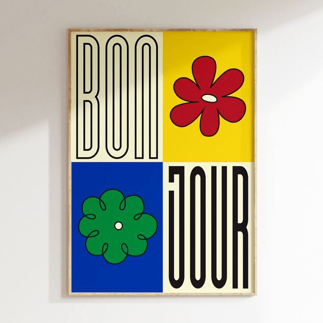 Affiche vintage “Bonjour” - Déco murale colorée
