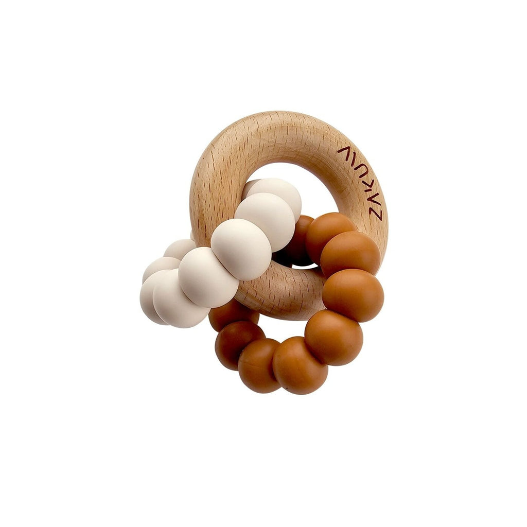 Anneau de dentition en bois et silicone "sedna" chataigne - zakuw