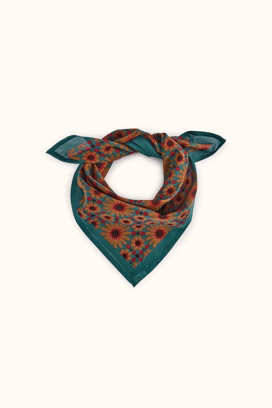 Foulard fleuri en voile de coton Falala - Azul Aloe