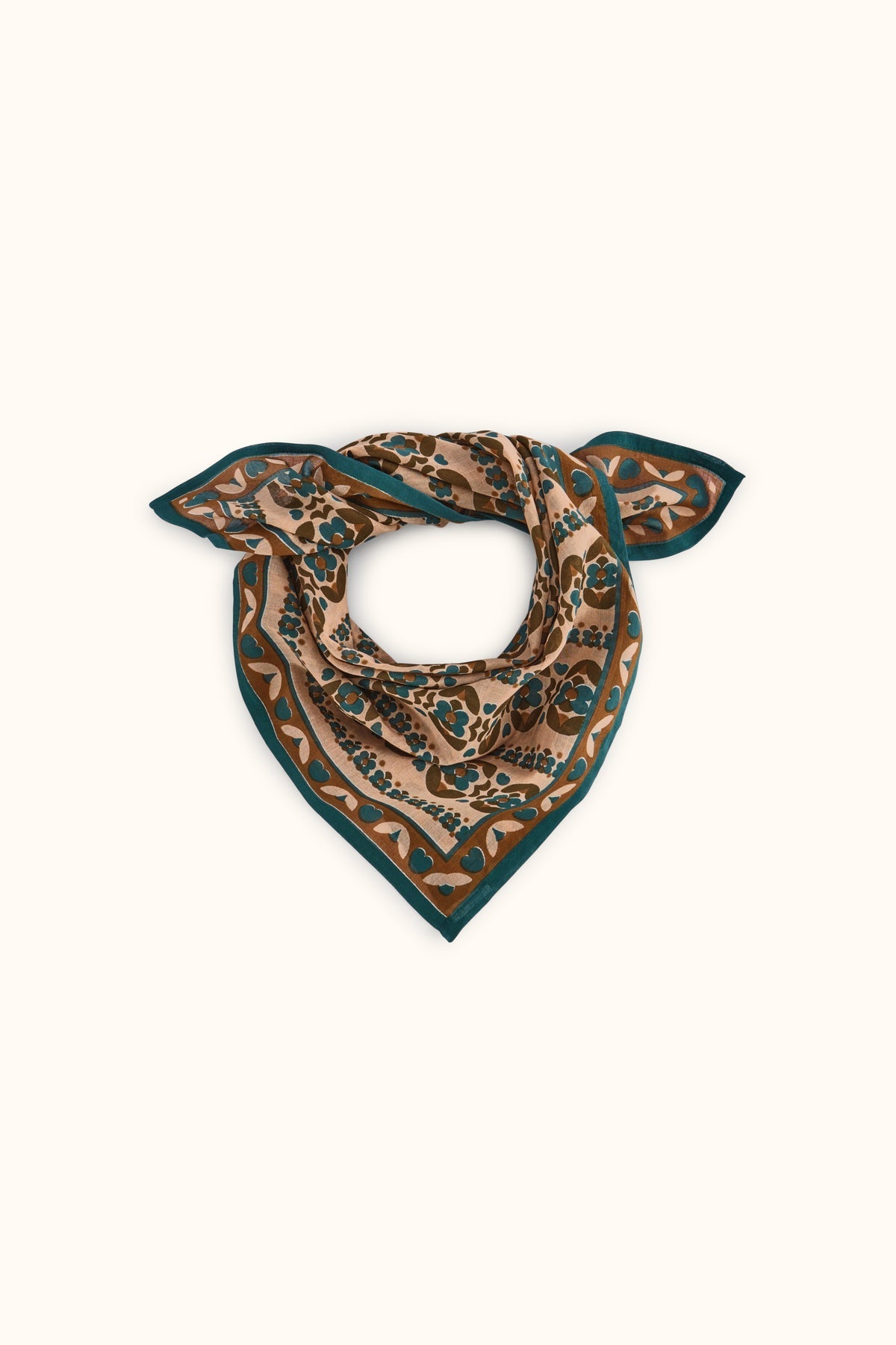 Foulard fleuri en voile de coton Falala – Fado Macadamia – Apaches Collections – vue 1