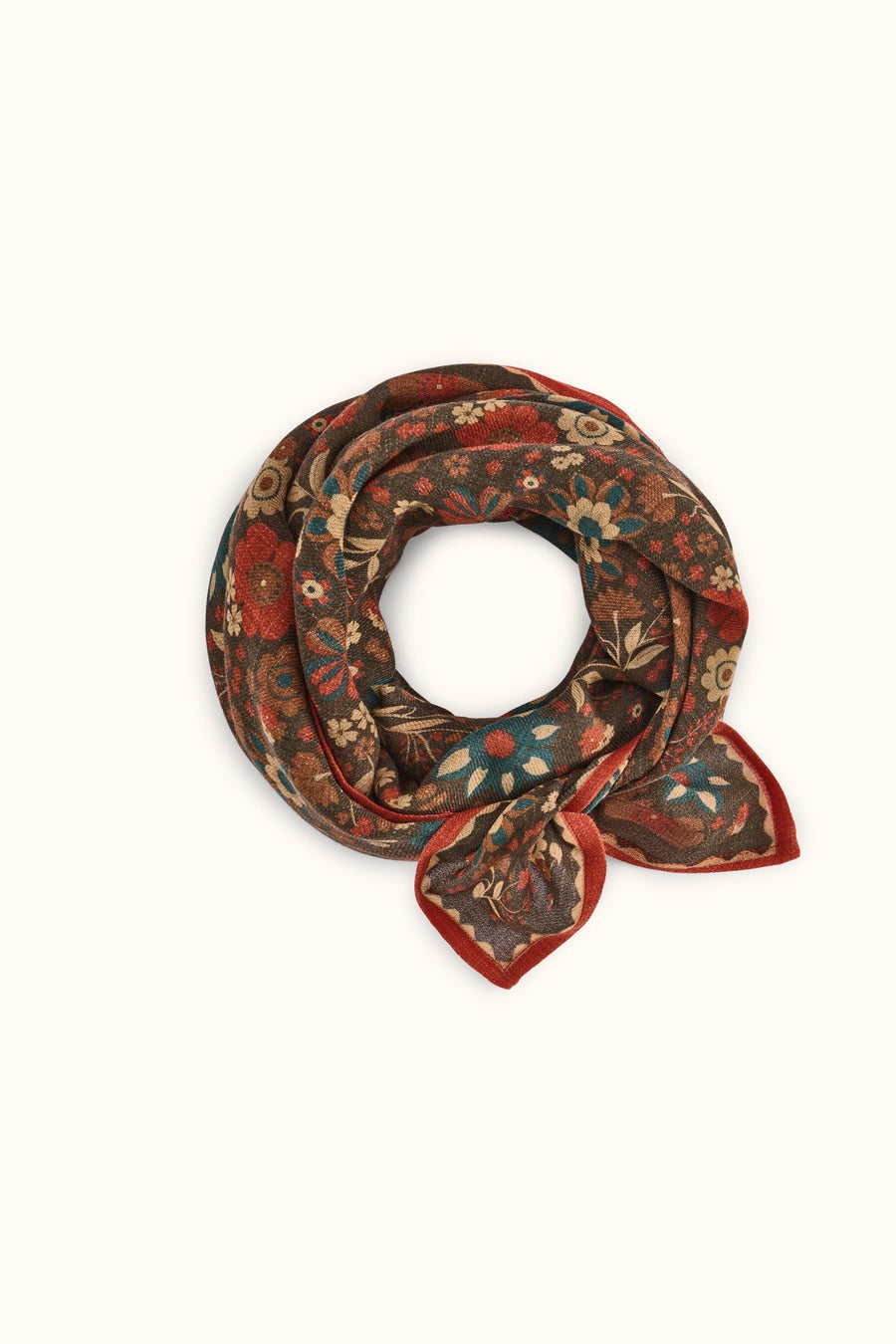 Grand foulard fleuri en laine Fiza - Bolero Fougère