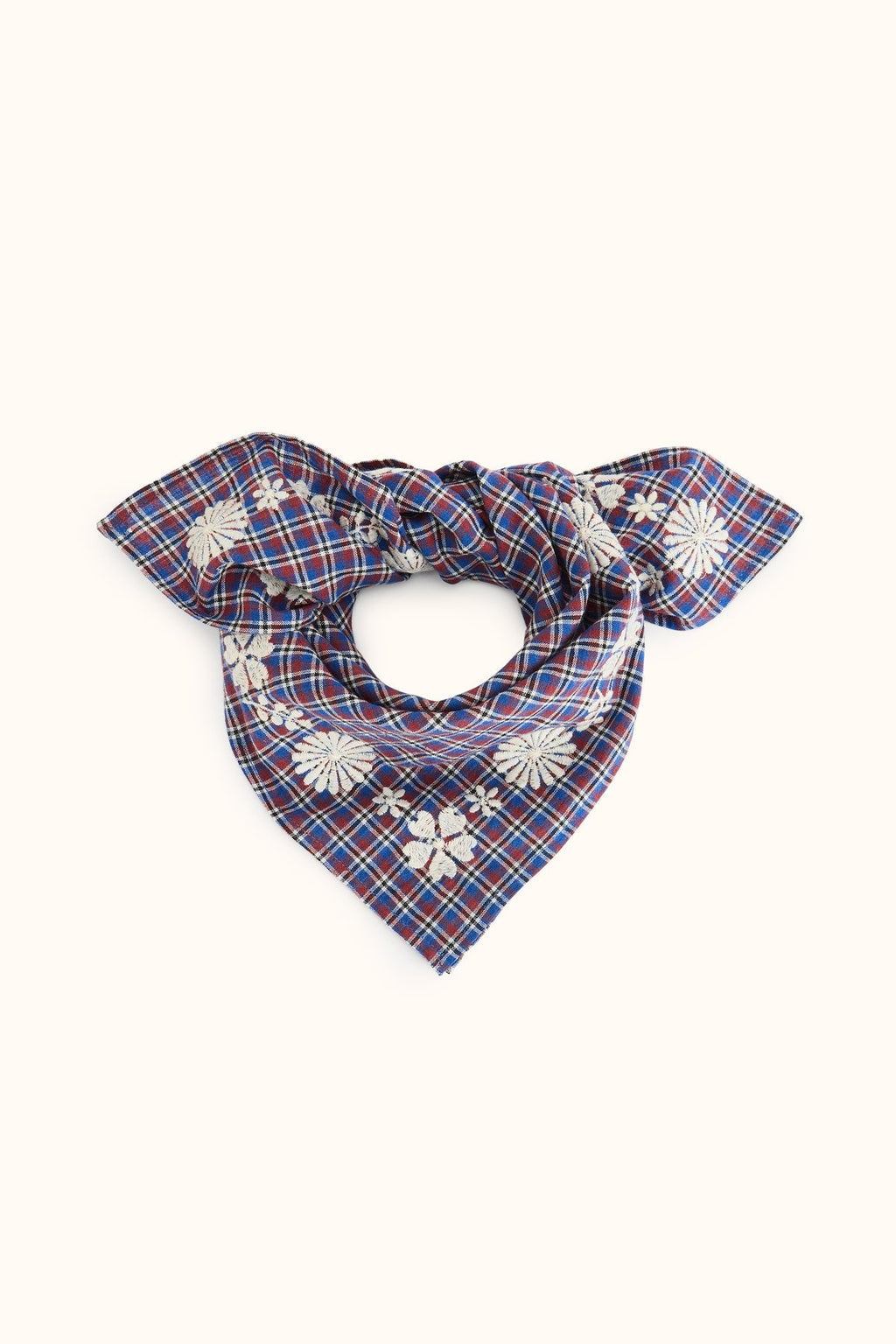 Petit foulard en coton brodé Fayara – Khadi Saphir – Apaches Collections – vue 1