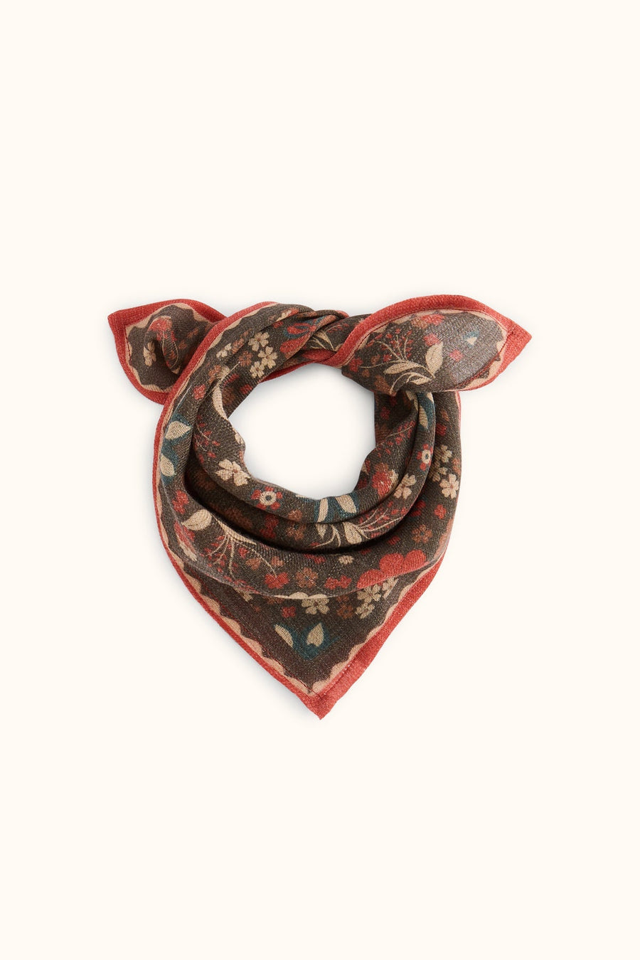 Petit foulard fleuri en laine Farzana - Bolero Fougère