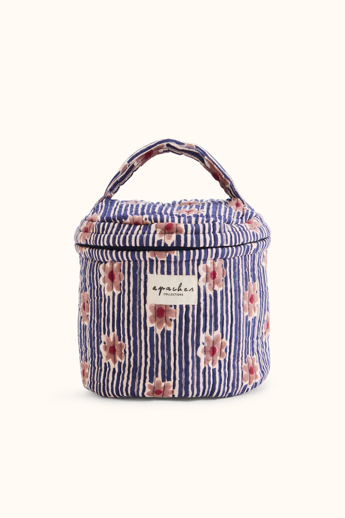 Vanity rayé fleuri en coton matelassé Tara – Anna Indigo – Apaches Collections – vue 1
