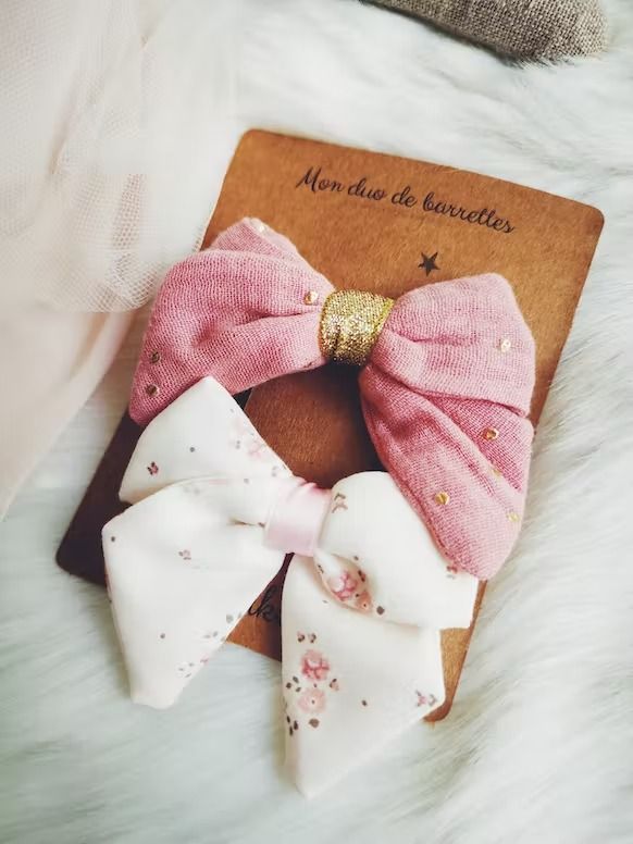 Barrettes cheveux fille rose tendresse en tissu
