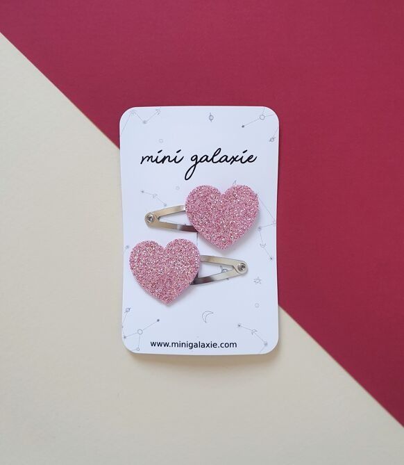 Barrettes clips enfant fille cœur rose