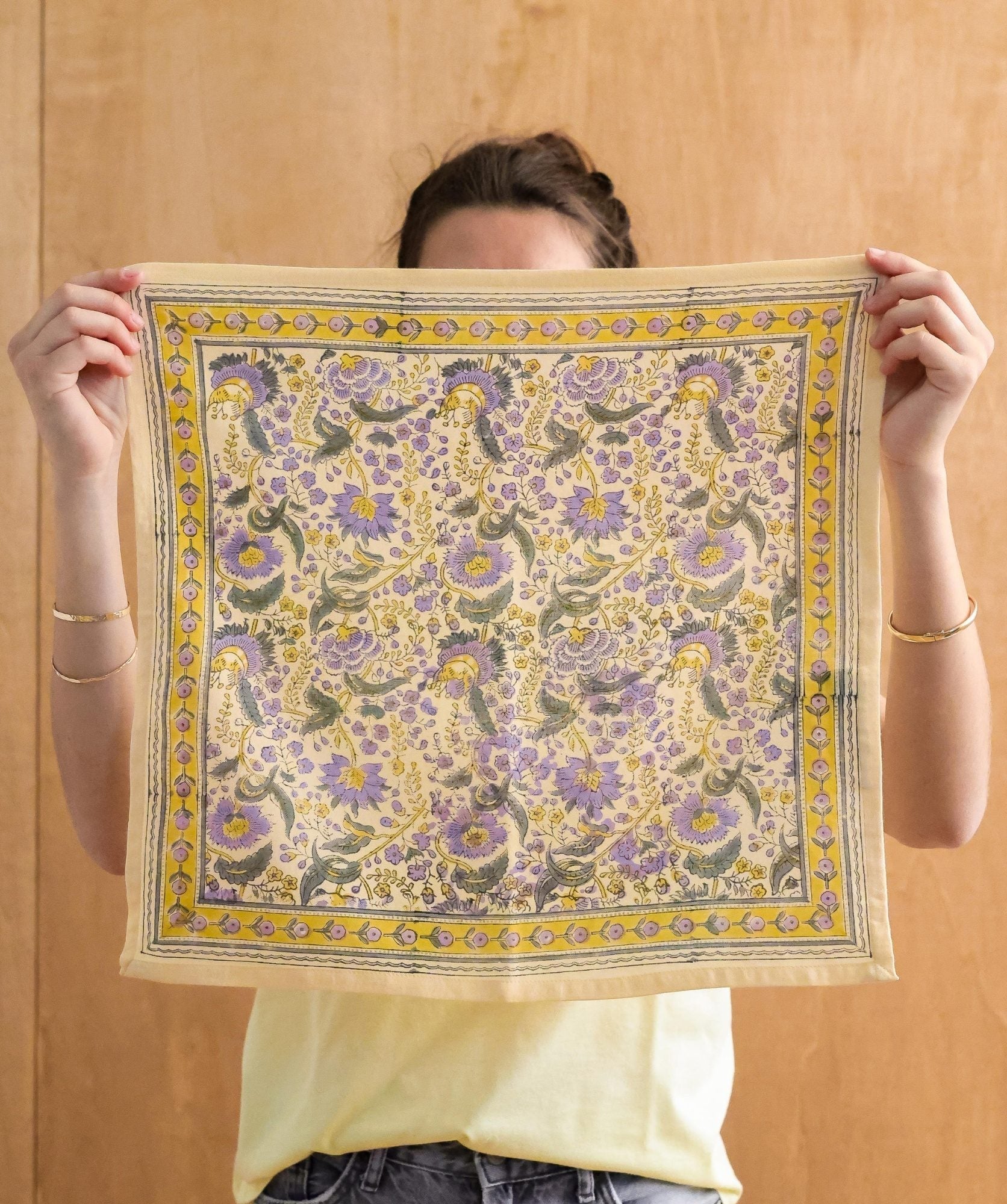 Foulard petit format Haydee Sorbet Citron Vert Violette en coton imprimé - vue 1