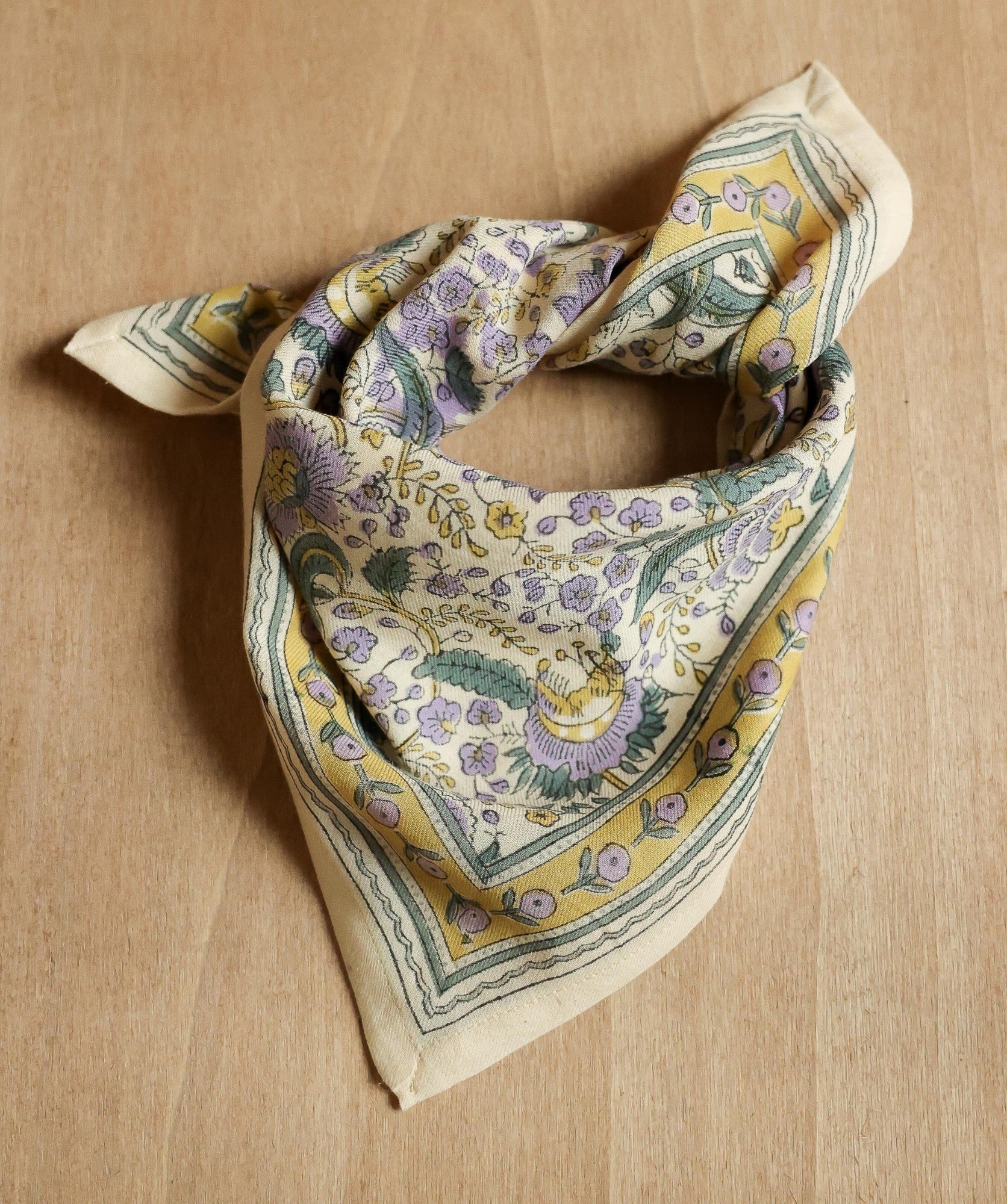 Foulard petit format Haydee Sorbet Citron Vert Violette en coton imprimé - vue 2