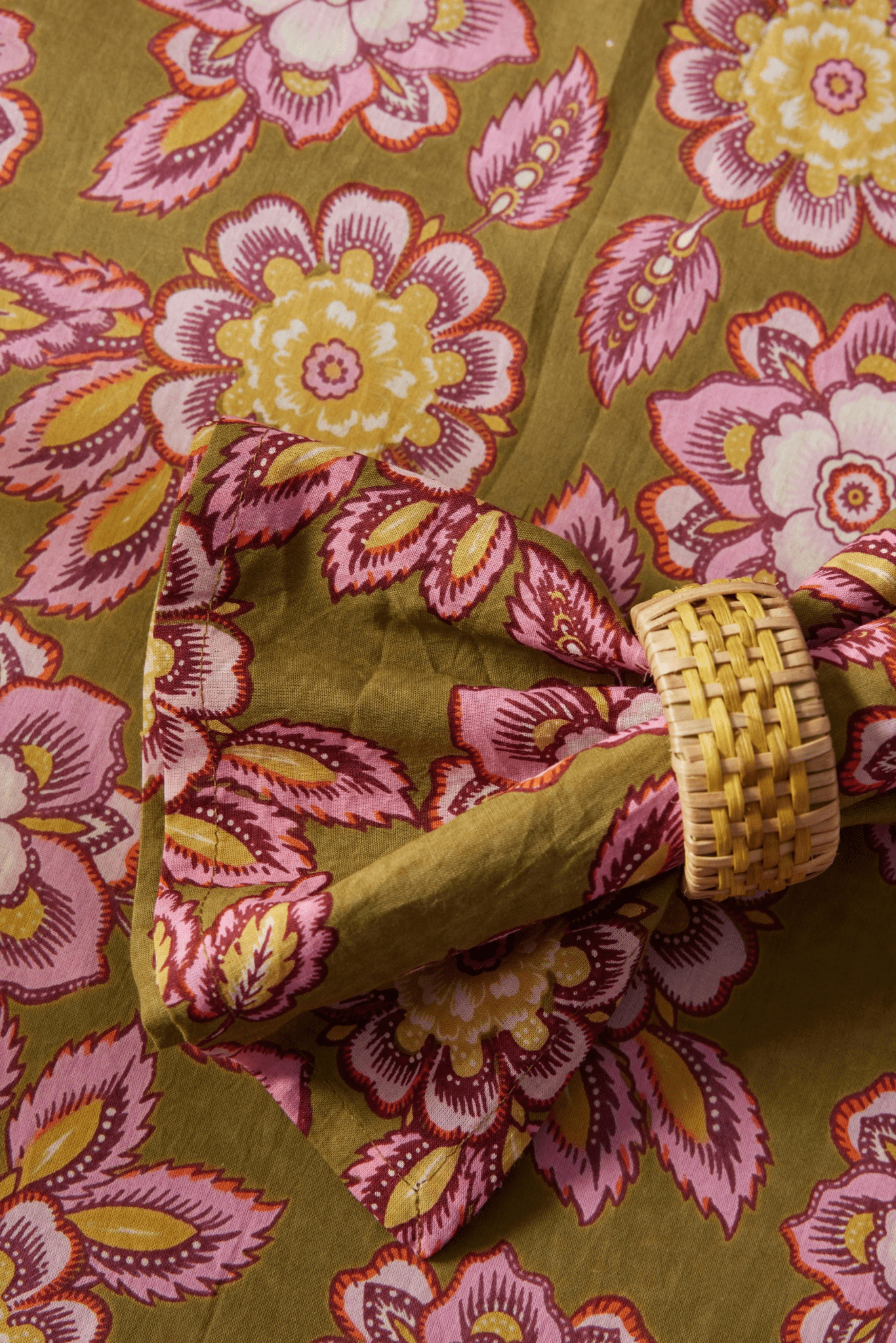Nappe bohème Jakarta Olive imprimé floral-Bonheur du Jour-Nappe