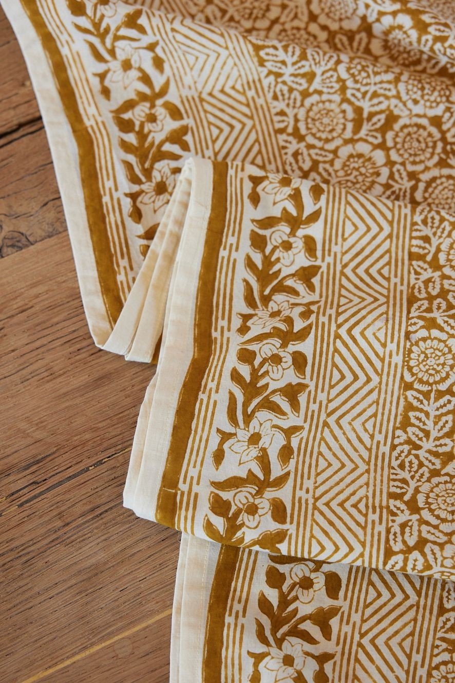 Nappe en coton block print Kamala Absynthe 170 x 300 cm - vue 4