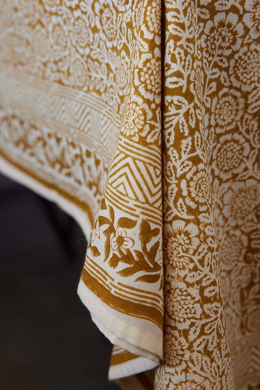 Nappe en coton block print Kamala Absynthe 170 x 300 cm - vue 5