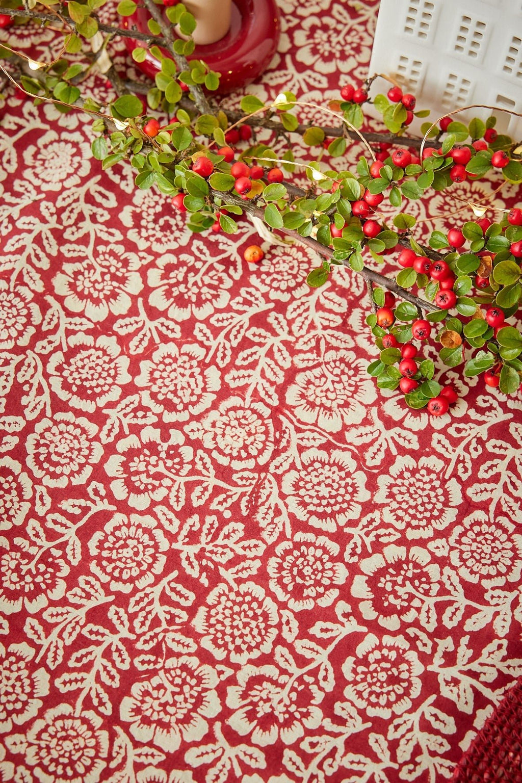 Nappe en coton block print Kamala Grenat - Bonheur du Jour - vue 3