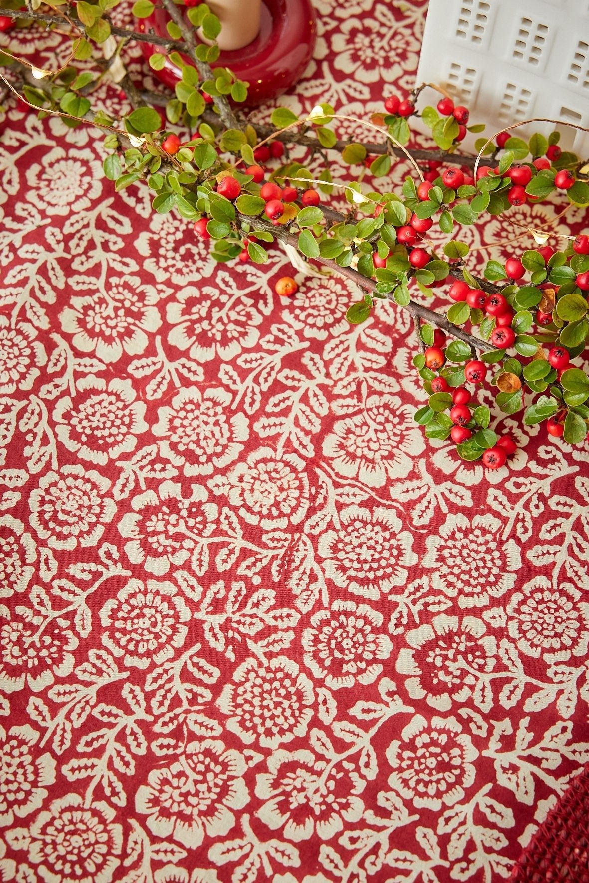 Nappe en coton block print Kamala Grenat - Bonheur du Jour - vue 3