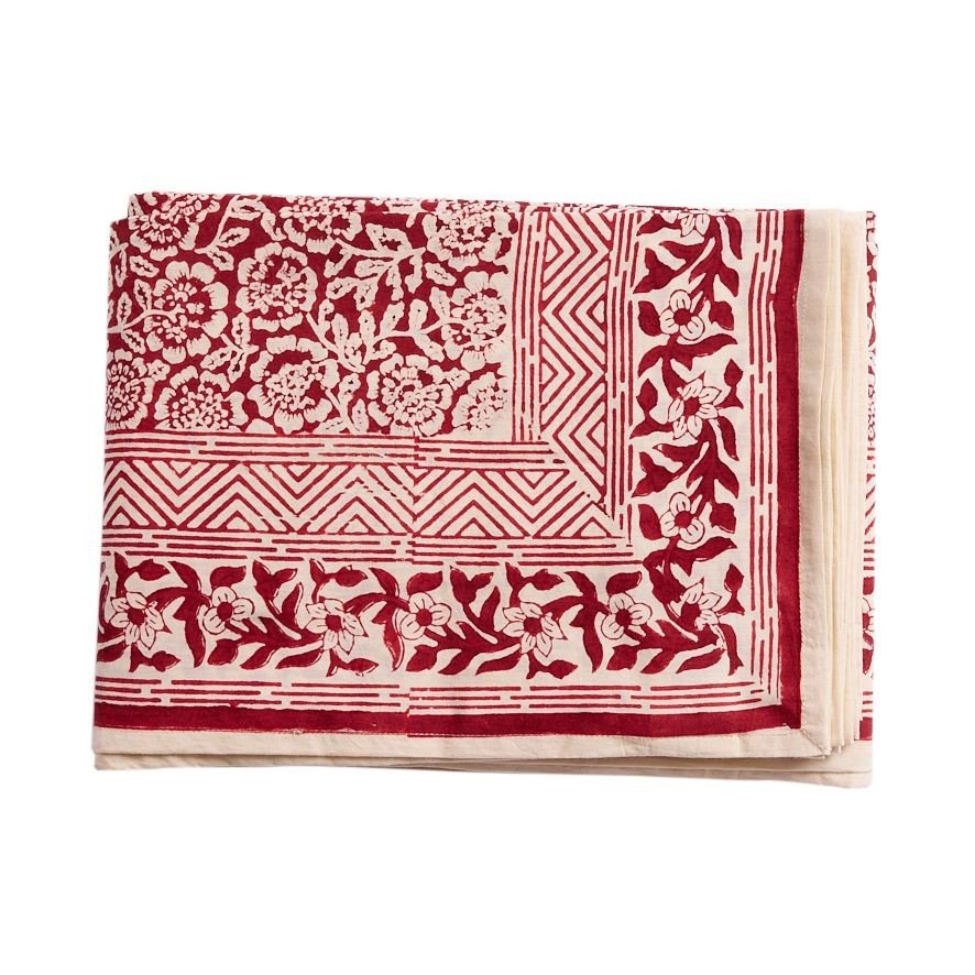Nappe en coton block print Kamala Grenat - Bonheur du Jour - vue 2
