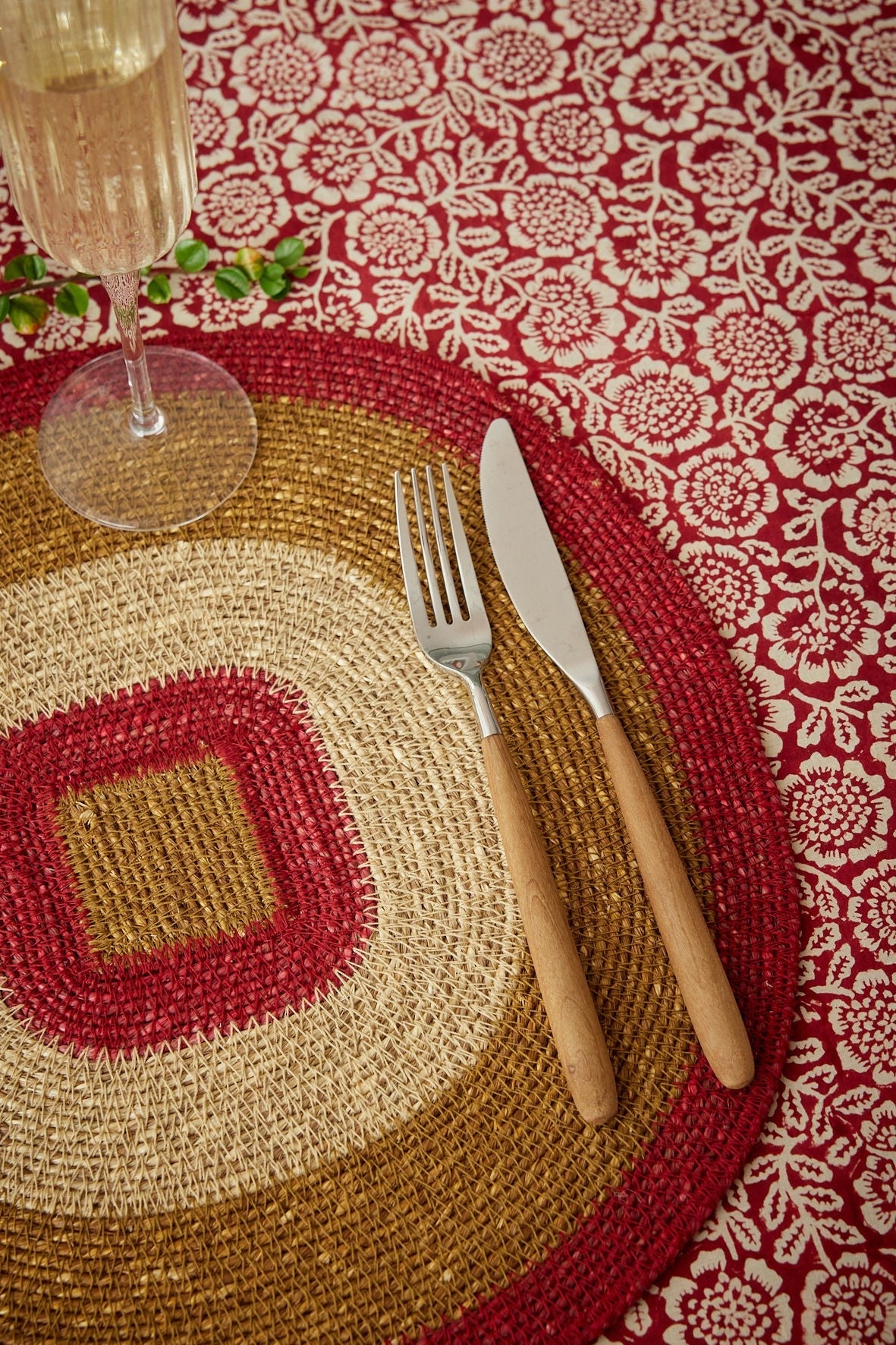 Nappe en coton block print Kamala Grenat - Bonheur du Jour - vue 4