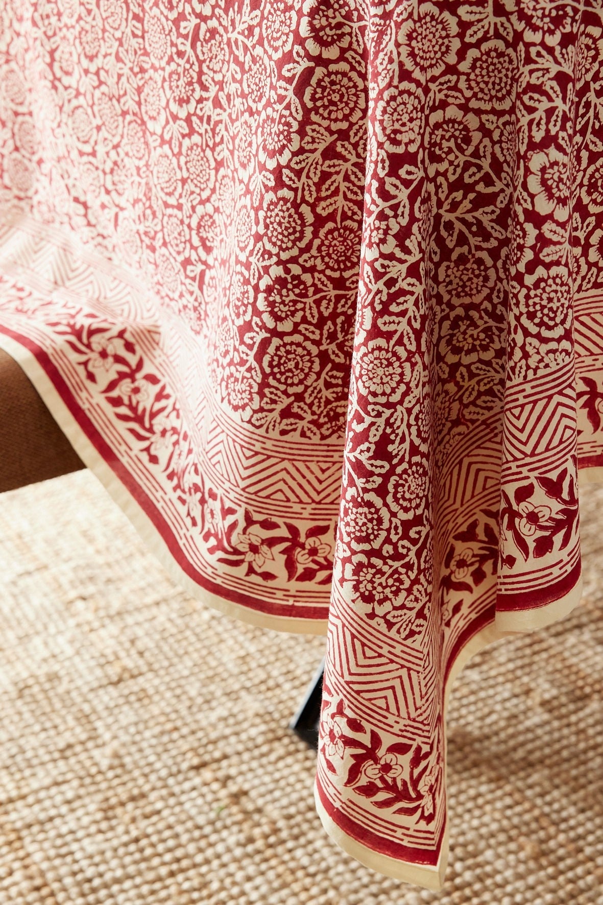 Nappe en coton block print Kamala Grenat - Bonheur du Jour - vue 5